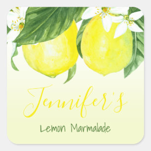 Pegatina Cuadrada Lemon Marmalade Canning Jar