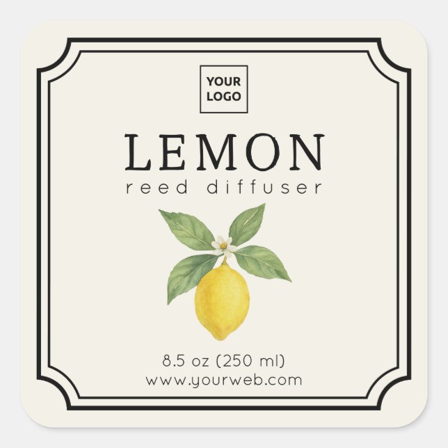 Pegatina Cuadrada Lemon Reed Diffuser Label (Anverso)