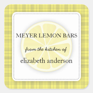 Pegatina Cuadrada Lemon Slice Yellow Plaid from the Kitchen of Label