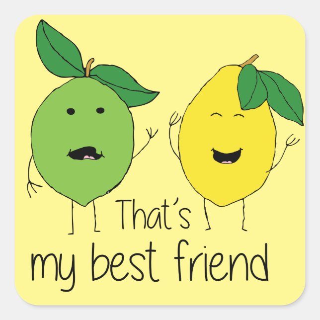 Pegatina Cuadrada Lemon y Lime Best Friends BFF Bestis de limón Art (Anverso)