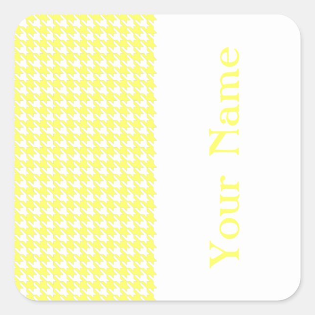 Pegatina Cuadrada Lemonade Modern Houndstoth con nombre (Anverso)