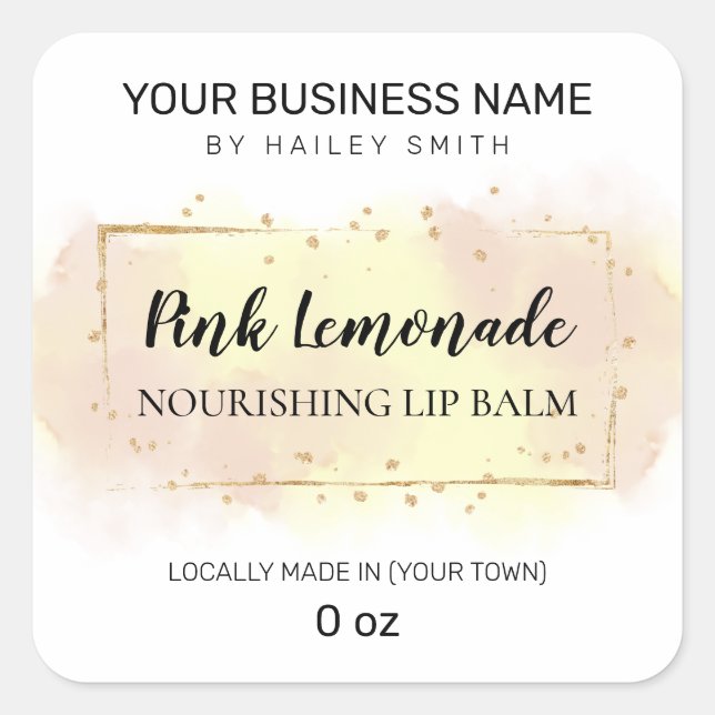 Pegatina Cuadrada Lemonade rosa Flavel Pastel Rosa Amarillo Lápiz de (Anverso)