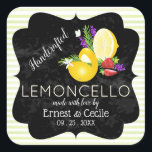 Pegatina Cuadrada Lemoncello Chalkboard Look Boda<br><div class="desc">Limón y fresa con brotes de Lavanda y Rosemary.</div>