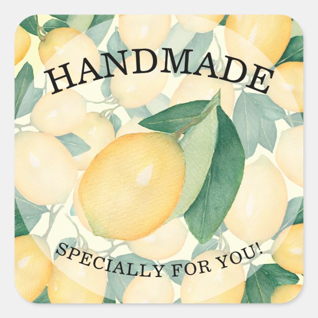 Pegatina Cuadrada Lemones de acuarela rusa HANDMADE (Anverso)