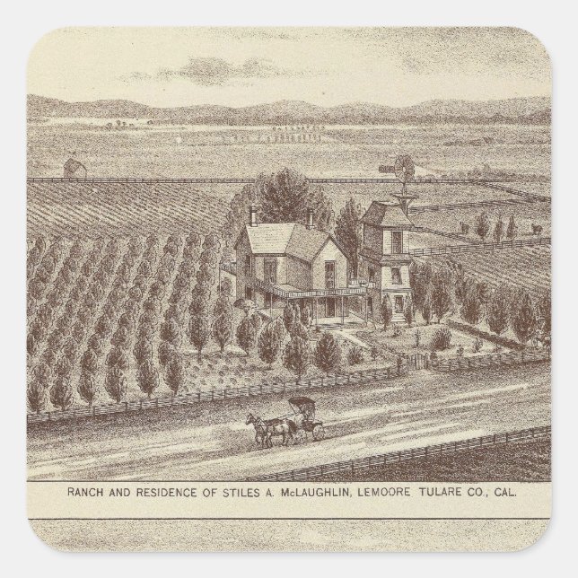 Pegatina Cuadrada Lemoore, ranchos de Armona (Anverso)