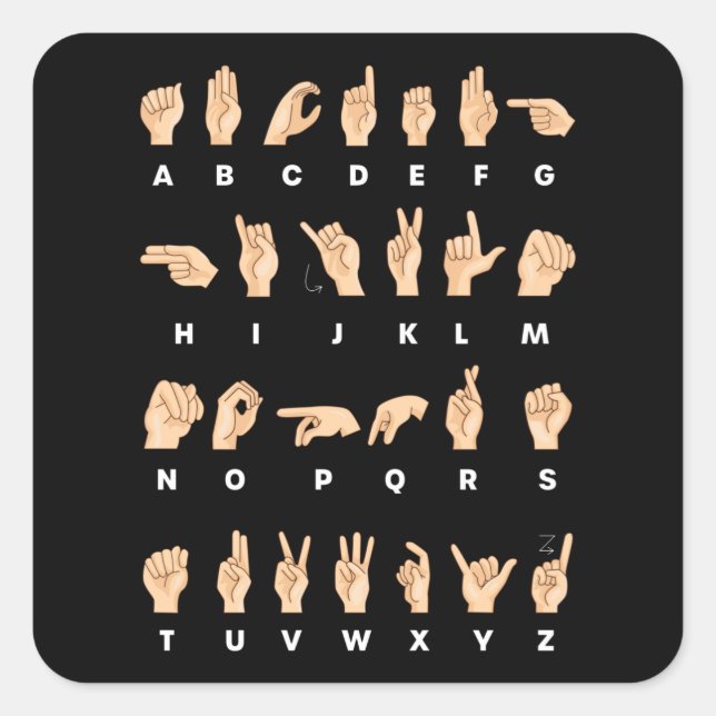 Pegatina Cuadrada Lenguaje de Rótulo ASL Alphabet Deaf Gift (Anverso)