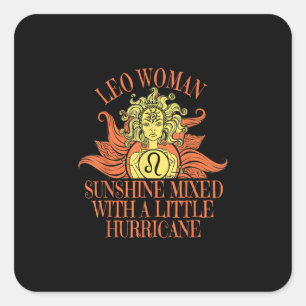 Pegatina Cuadrada Leo Mujer Zodiac Rótulo Julio Agosto Cumpleaños