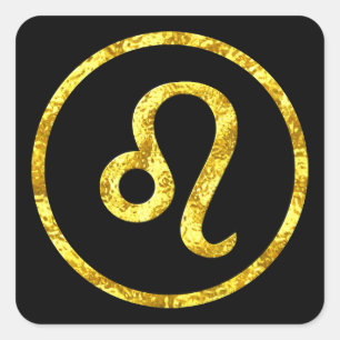 Pegatina Cuadrada Leo Sun Rótulo Gold Black Circle Hammered Gold Loo
