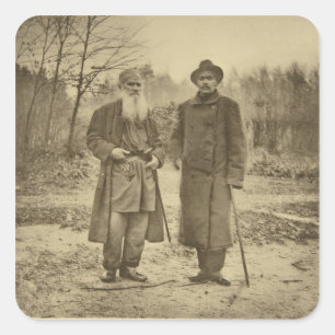 Pegatina Cuadrada Leo Tolstoy y el autor Maxim Gorky