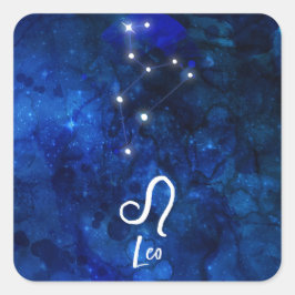 Pegatina Cuadrada Leo Zodiac Constellation Dark Blue Galaxy