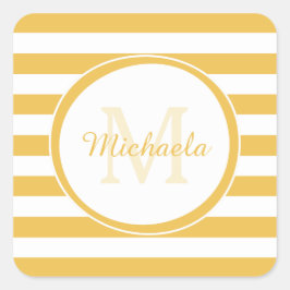 Pegatina Cuadrada León Amarillo Candy Stripes Giro Nombre y Monogram