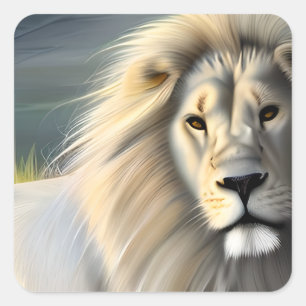 Pegatina Cuadrada León blanco majestuoso etéreo blanco