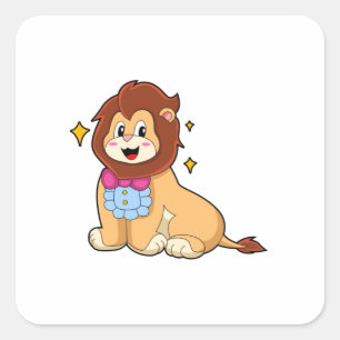 Pegatina Cuadrada León como Caballero con Tie.PNG