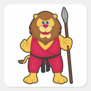 Pegatina Cuadrada León como guerrero con Spear