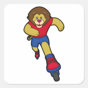 Pegatina Cuadrada León como patinador con patines en línea