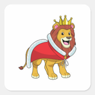 Pegatina Cuadrada León como Rey con corona y Cabo