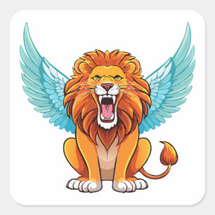 Pegatina Cuadrada León con alas