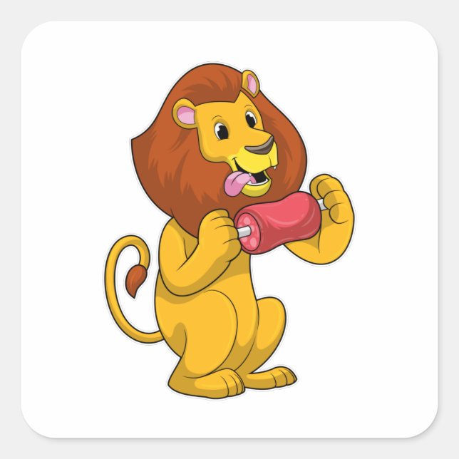 Pegatina Cuadrada León con carne (Anverso)