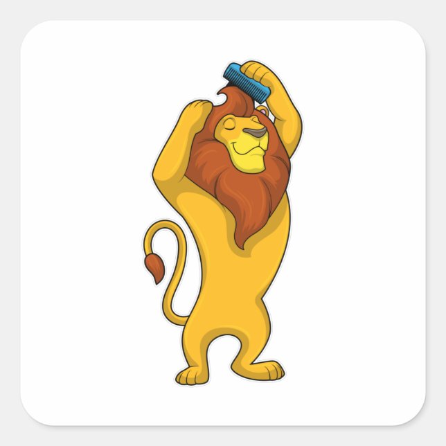 Pegatina Cuadrada León con Comb (Anverso)