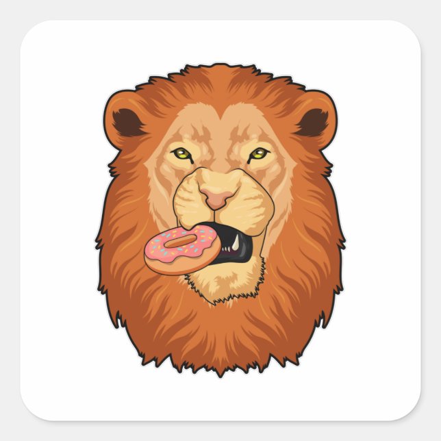 Pegatina Cuadrada León con Donut (Anverso)