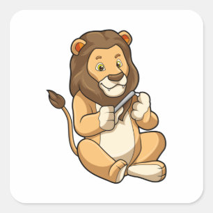 Pegatina Cuadrada León con flechas en el clavo