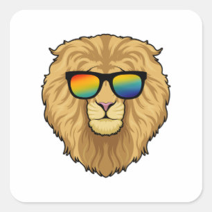 Pegatina Cuadrada León con gafas de sol