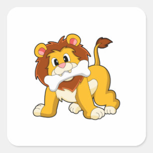 Pegatina Cuadrada León con Hueso
