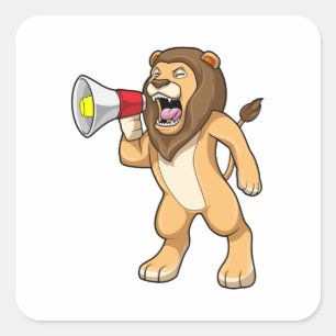 Pegatina Cuadrada León con micrófono
