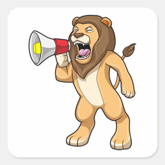 Pegatina Cuadrada León con micrófono (Anverso)