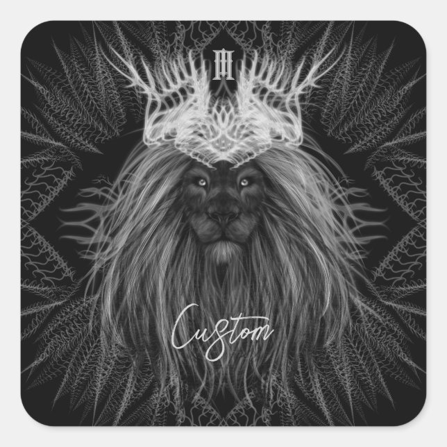 Pegatina Cuadrada León con monograma de la corona (Anverso)