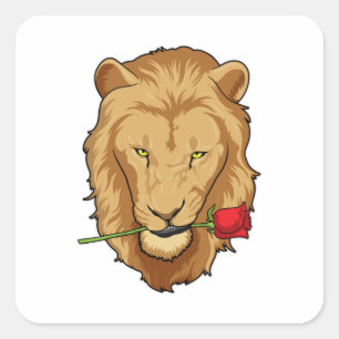Pegatina Cuadrada León con Rosa