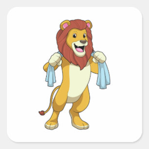 Pegatina Cuadrada León con toalla para ducha