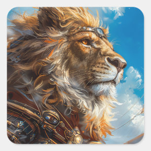 Pegatina Cuadrada León de Steampunk