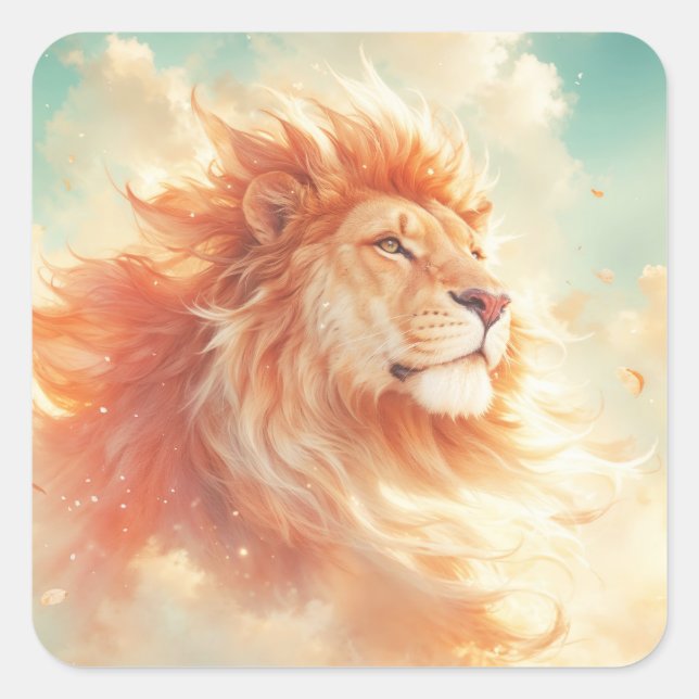 Pegatina Cuadrada León dorado de los cielos radiantes (Anverso)