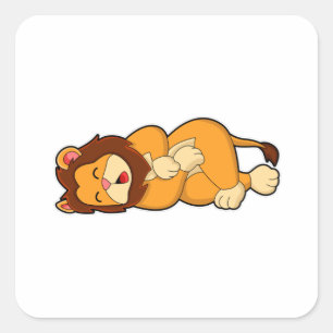 Pegatina Cuadrada León durmiendo