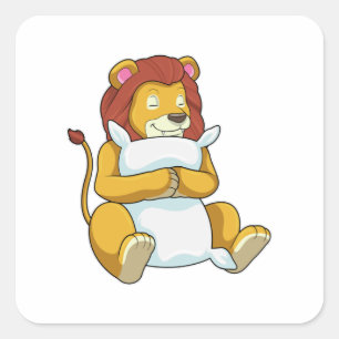 Pegatina Cuadrada León durmiendo con almohada