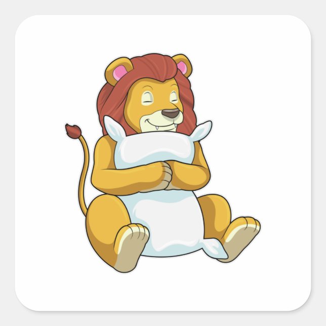 Pegatina Cuadrada León durmiendo con almohada (Anverso)