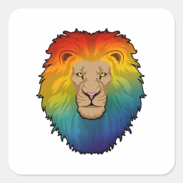 Pegatina Cuadrada León en colores arcoiris (Anverso)