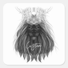 Pegatina Cuadrada León negro con corona y monograma