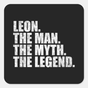 Pegatina Cuadrada Leon nombre, Leon El Hombre El Mito La Leyenda