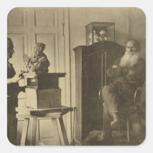 Pegatina Cuadrada León Tolstói y el príncipe Pablo del escultor