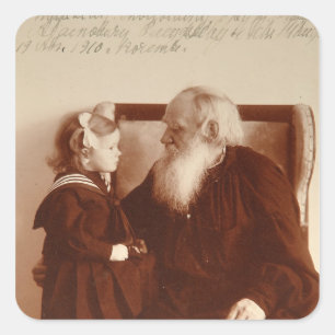 Pegatina Cuadrada Leon Tolstoy con su nieta, Tatiana