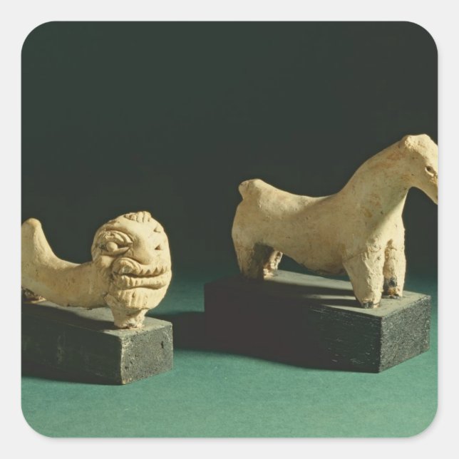 Pegatina Cuadrada León y caballo de Terracota, Mohenjodaro 2300-1750 (Anverso)