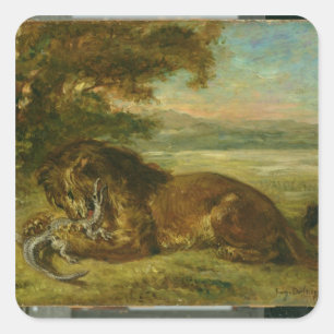 Pegatina Cuadrada León y cocodrilo, 1863