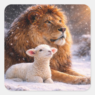 Pegatina Cuadrada León y Cordero de las Fiestas Navideñas