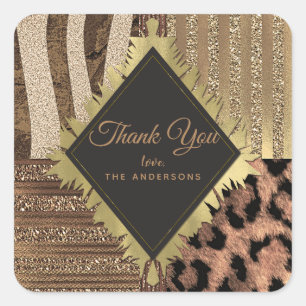 Pegatina Cuadrada Leona Safari Chic Selva Glam Moderna Favorito