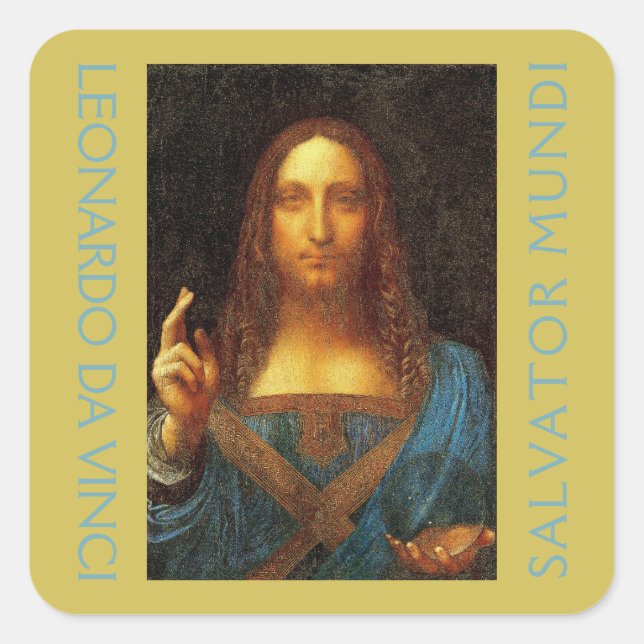 Pegatina Cuadrada Leonardo da Vinci 1500 Salvator Mundi Art (Anverso)