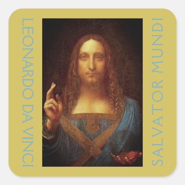 Pegatina Cuadrada Leonardo da Vinci 1500 Salvator Mundi Art (Anverso)