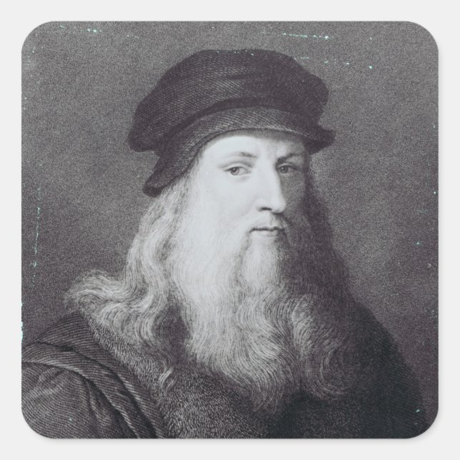 Pegatina Cuadrada Leonardo da Vinci, grabado por Rafael (Anverso)