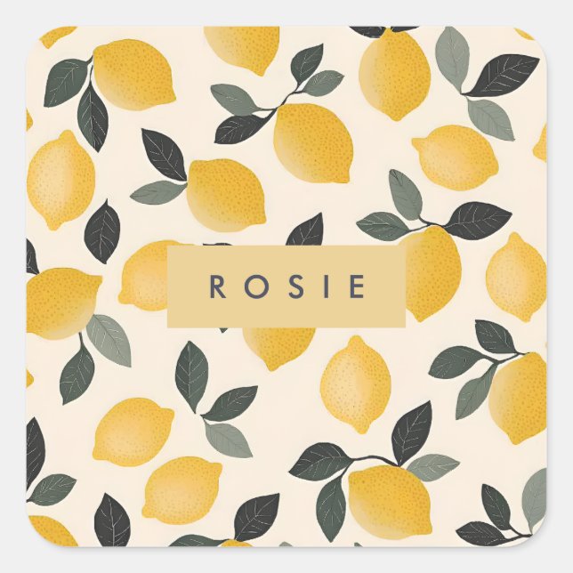 Pegatina Cuadrada Leones de época personalizadas con hojas verdes (Anverso)